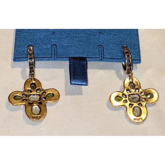 Vintage MONET Colored Rhinestone Cross Dangle Earrings Gold Tone 1.75" Signed - Picture 6 of 8